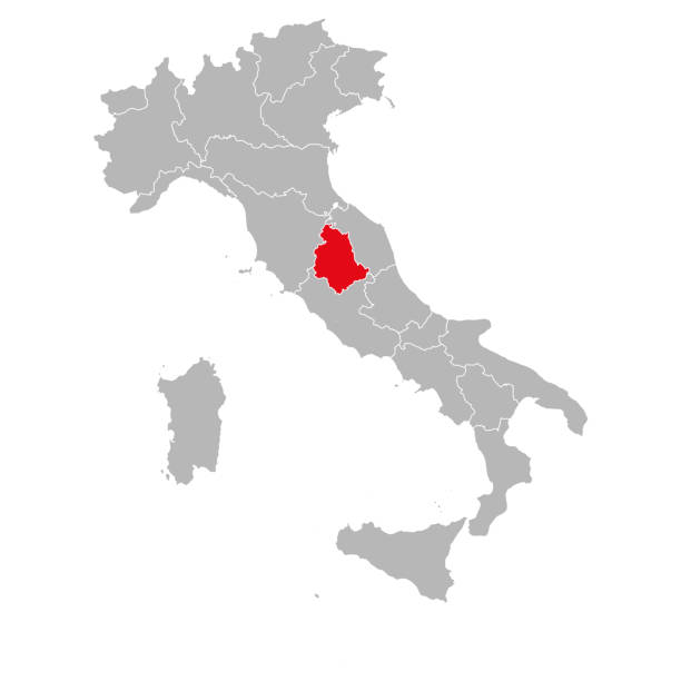 Umbria province marked red on Italy map. Gray background. Italian political map.